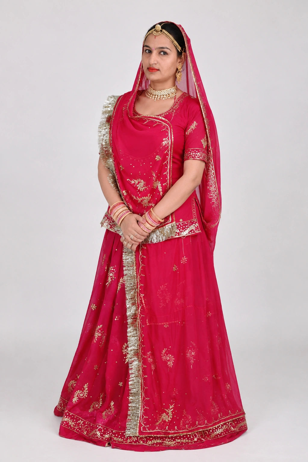 rajputana dress for ladies Rani Pink Khuli Bunti Rajputi Poshak with Thakurji Pure Odhni SDK0645A