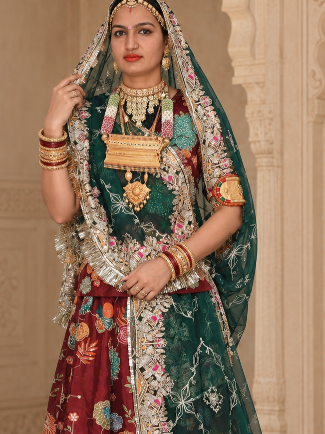 Rajputi Poshak - Organza Pure Fabric With Zari And Sequin Work - Brown