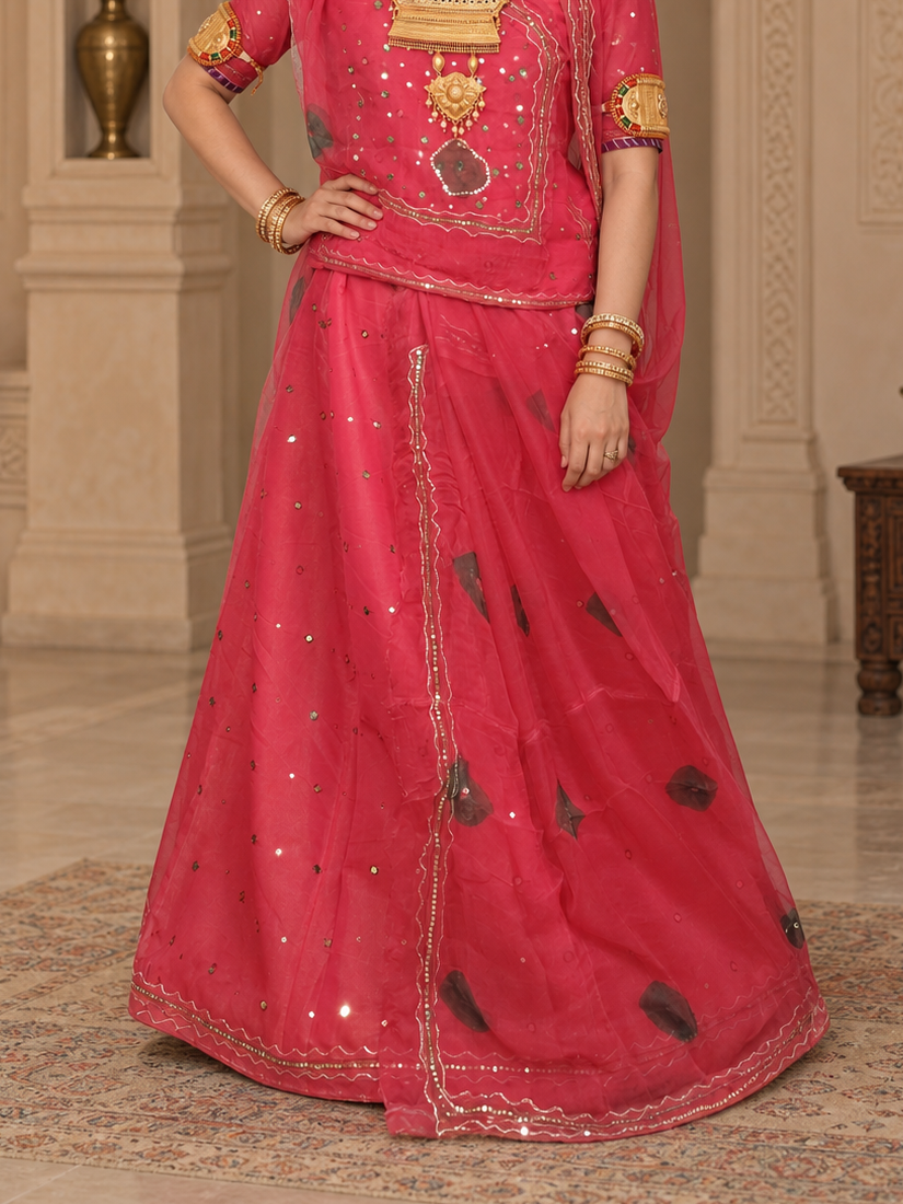 Traditional Pink Mukesh Tari Rajputi Suit with Pure Odhni | Royal Rajasthani Poshak for Wedding & Festive Wear