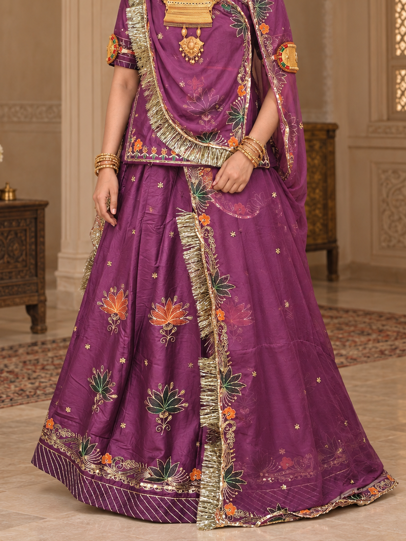Rajputi Poshak – Small Butti Zardoji & Sequin Crepe – Wine Purple