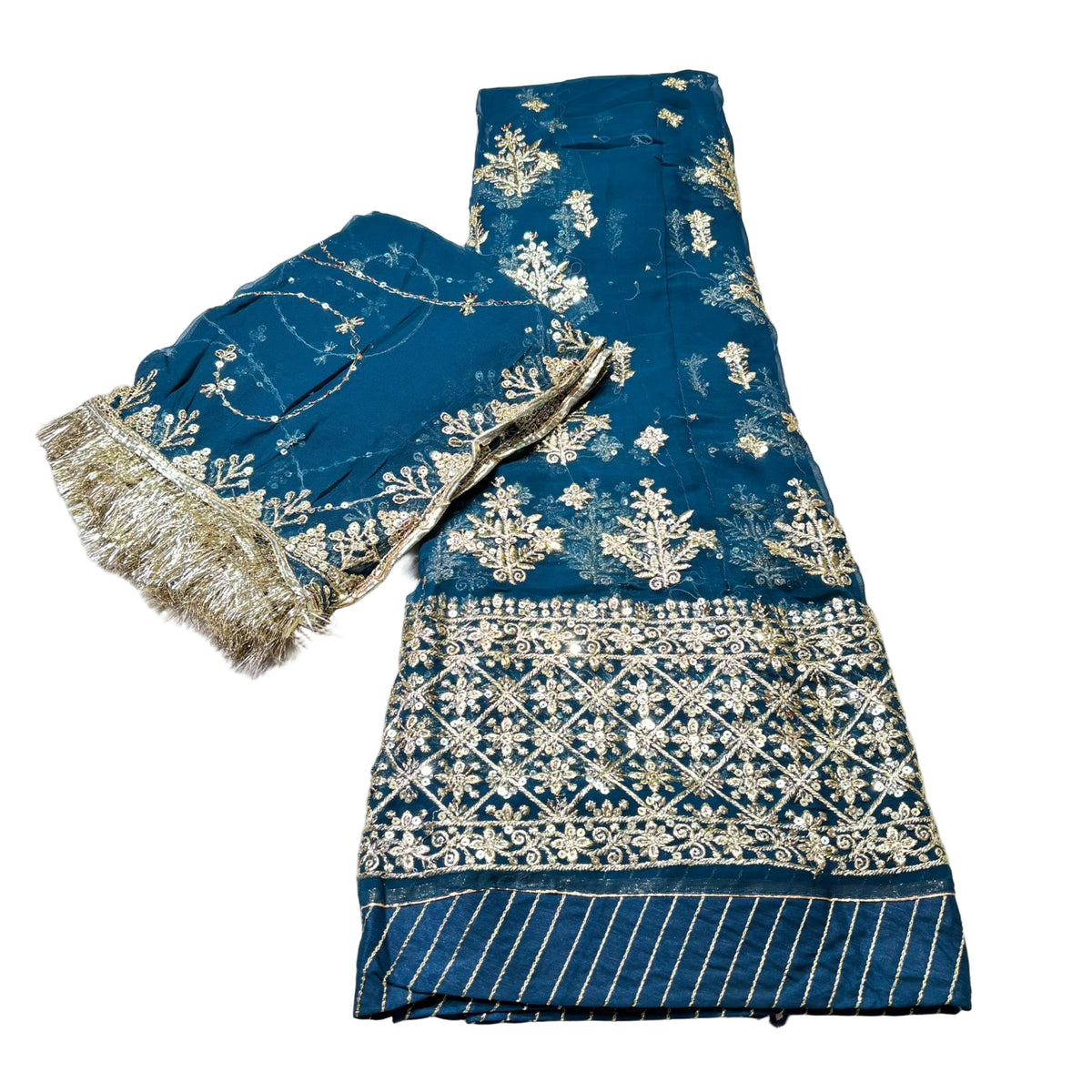 Rajputi Poshak – Kundan Zari Humrahi – Deep Turquoise with Matching Odhni – Ganga Rajputi Poshak, Bikaner