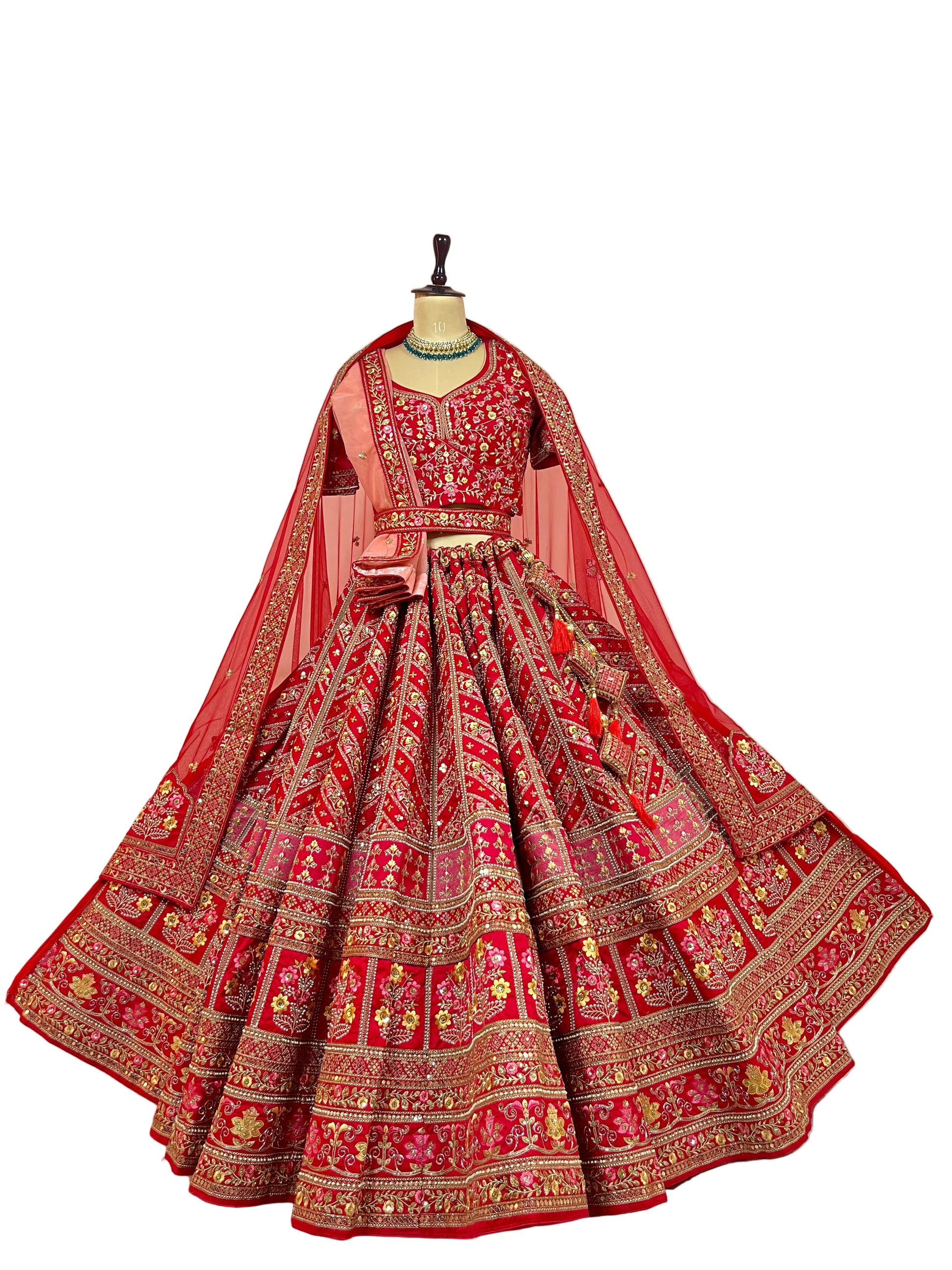 Classic Red Bridal Silk Lehenga with Heavy Hand Embroidery, Nakshi & Sequins Work