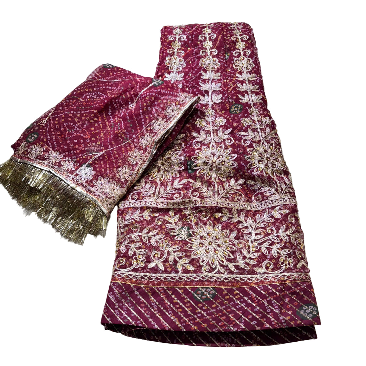 Decorative scarf with intricate patterns on a light background