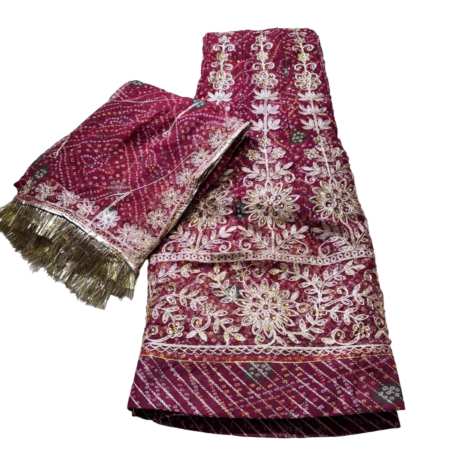 Decorative scarf with intricate patterns on a light background