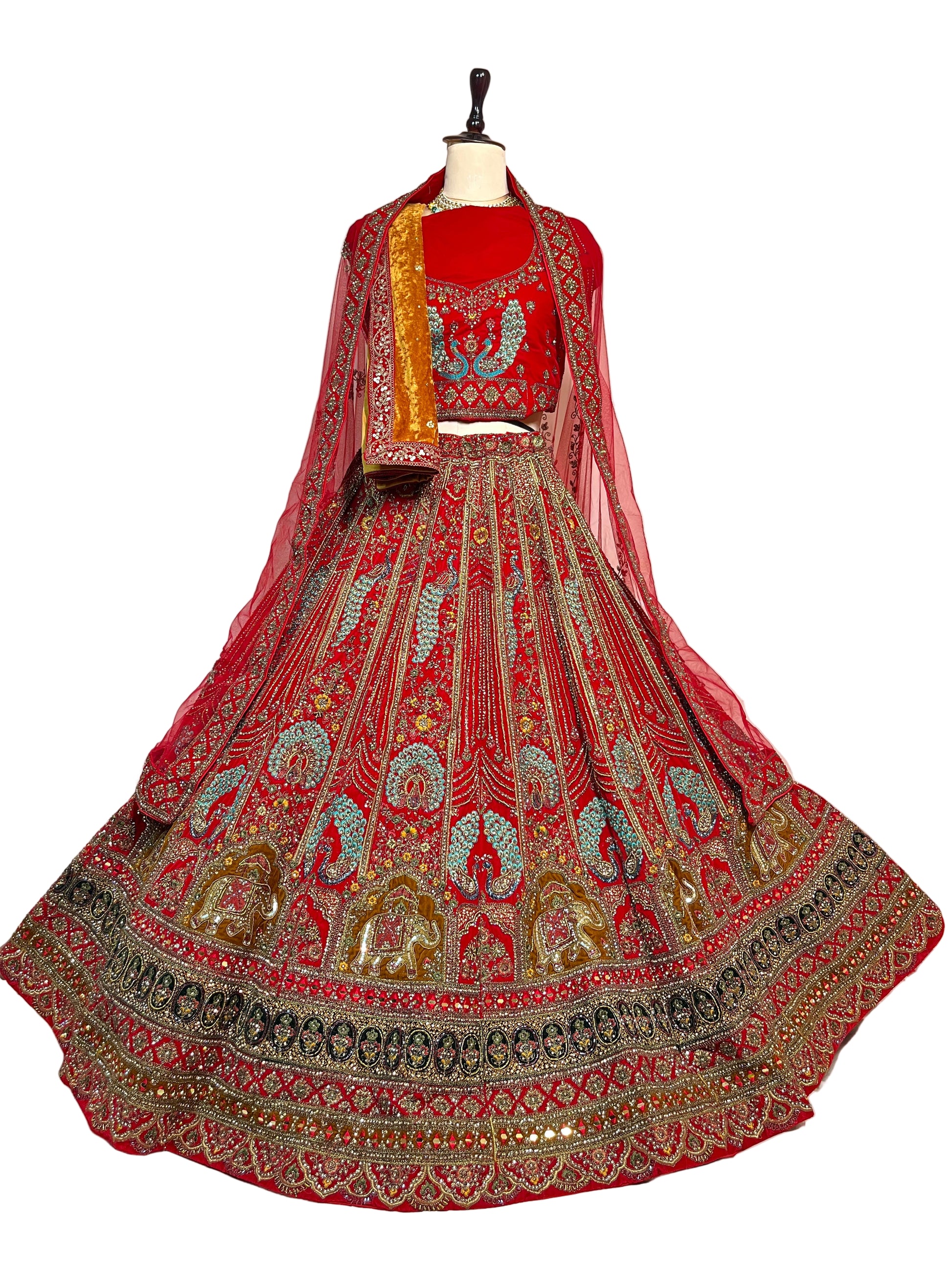 Premium Velvet Bridal Lehenga in Rich Red with Zardozi, Dabka & Royal Motifs | Heritage Wedding Wear
