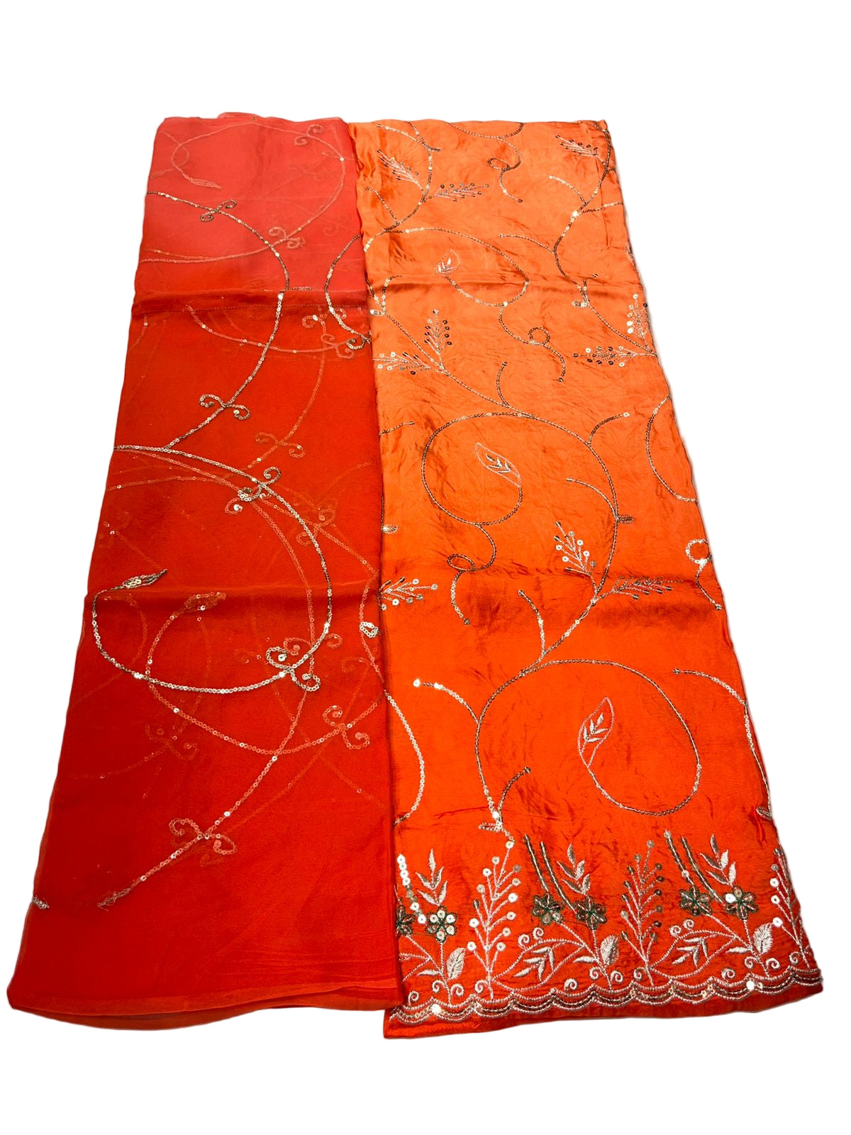 Orange fabric with floral patterns on a white background