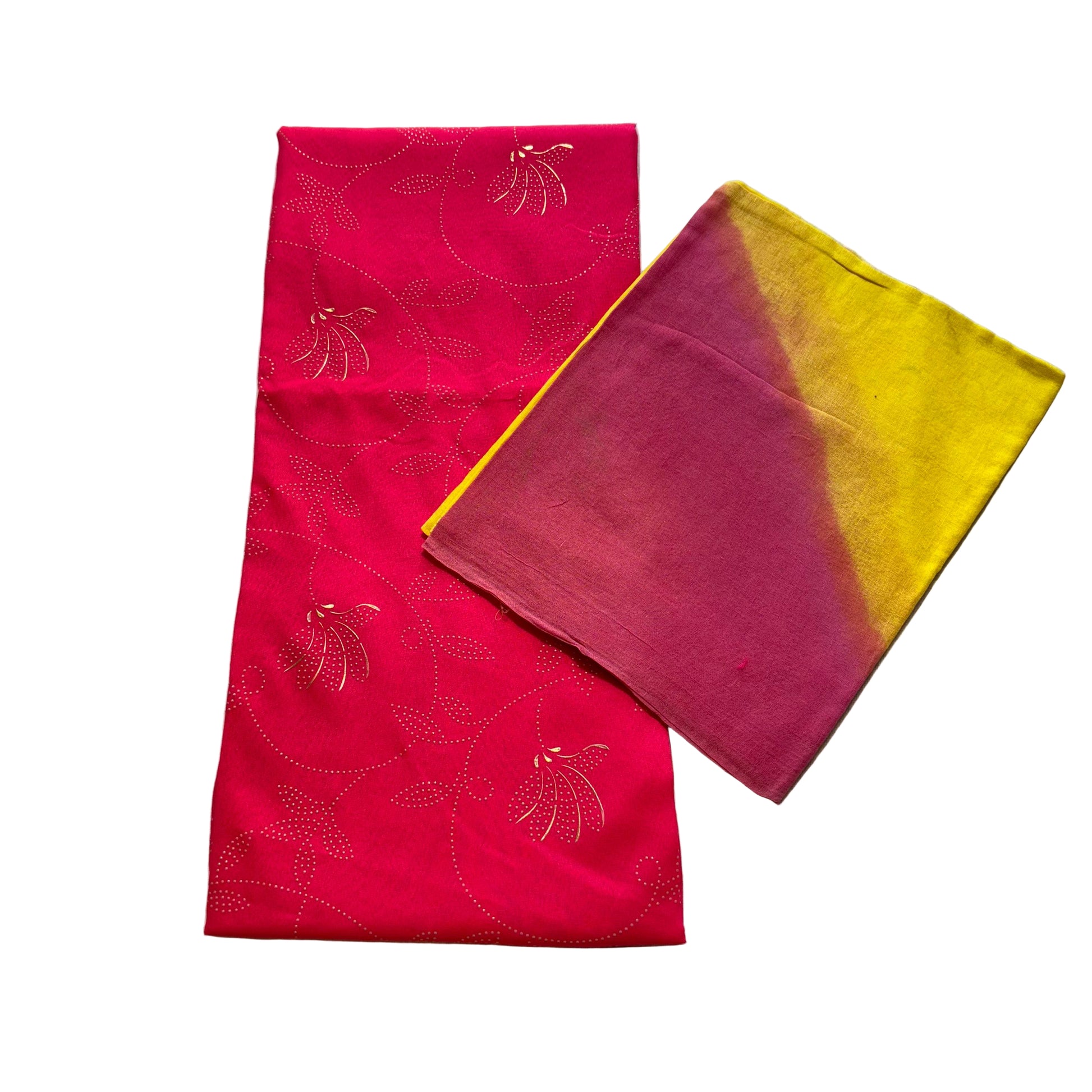 Red fabric with floral patterns on a textured surface