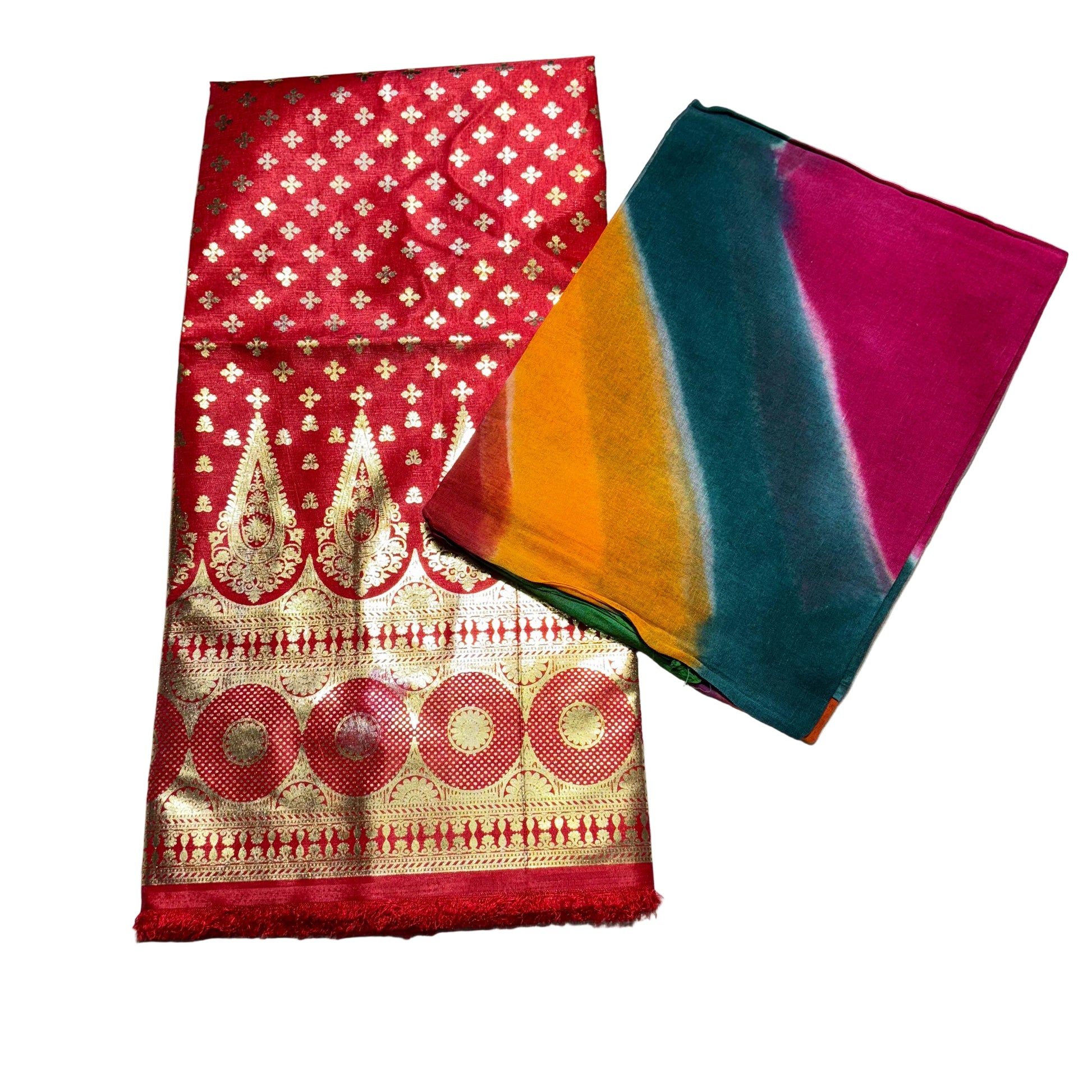 Two pieces of fabric with intricate patterns on a light gray background