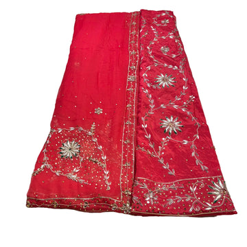 Rajputi Poshak – Zardozi Work Crepe – Red & Peach with Pure Odhni – Ganga Rajputi Poshak, Bikaner