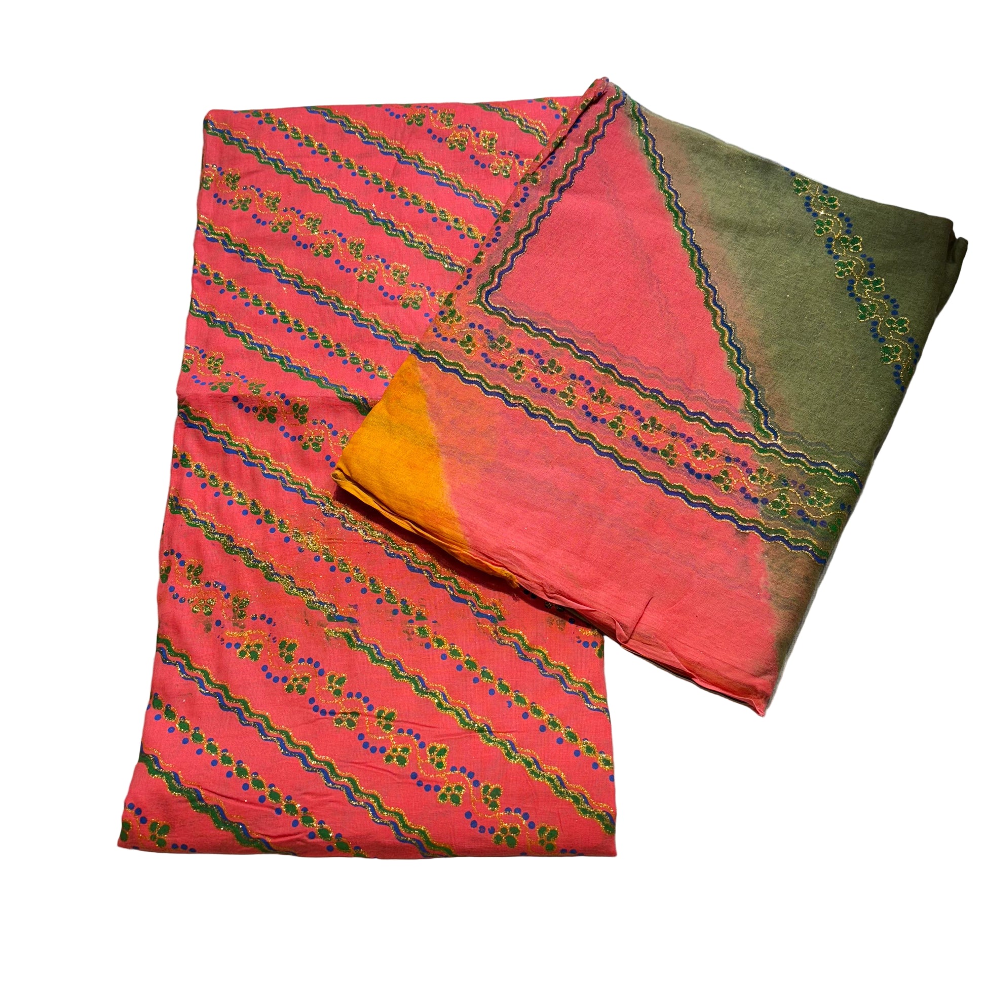 Colorful fabric with intricate patterns on a textured surface