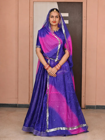 Rajputi Poshak - Tissue Pure With Doria Odhni - Blue With Double Colour Doria Odhni