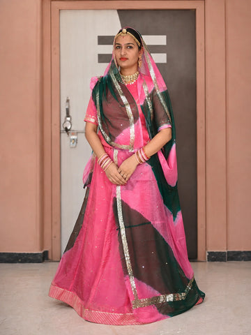 Rajputi Poshak - Tissue Pure With Doria Odhni - Coral Pink With Double Colour Doria Odhni