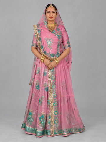 Rajputi poshak - Sequin Zari And Thread Embroidery - Baby Pink
