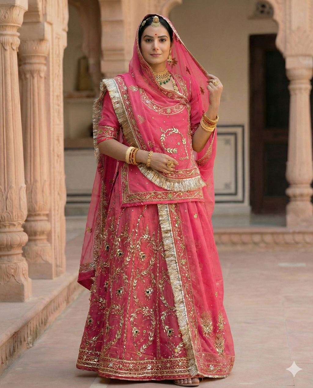 Pink Royal Rajputi Poshak for Women – Humrahi Fabric with Pure Odhni | Traditional Rajasthani Bridal & Wedding Wear
