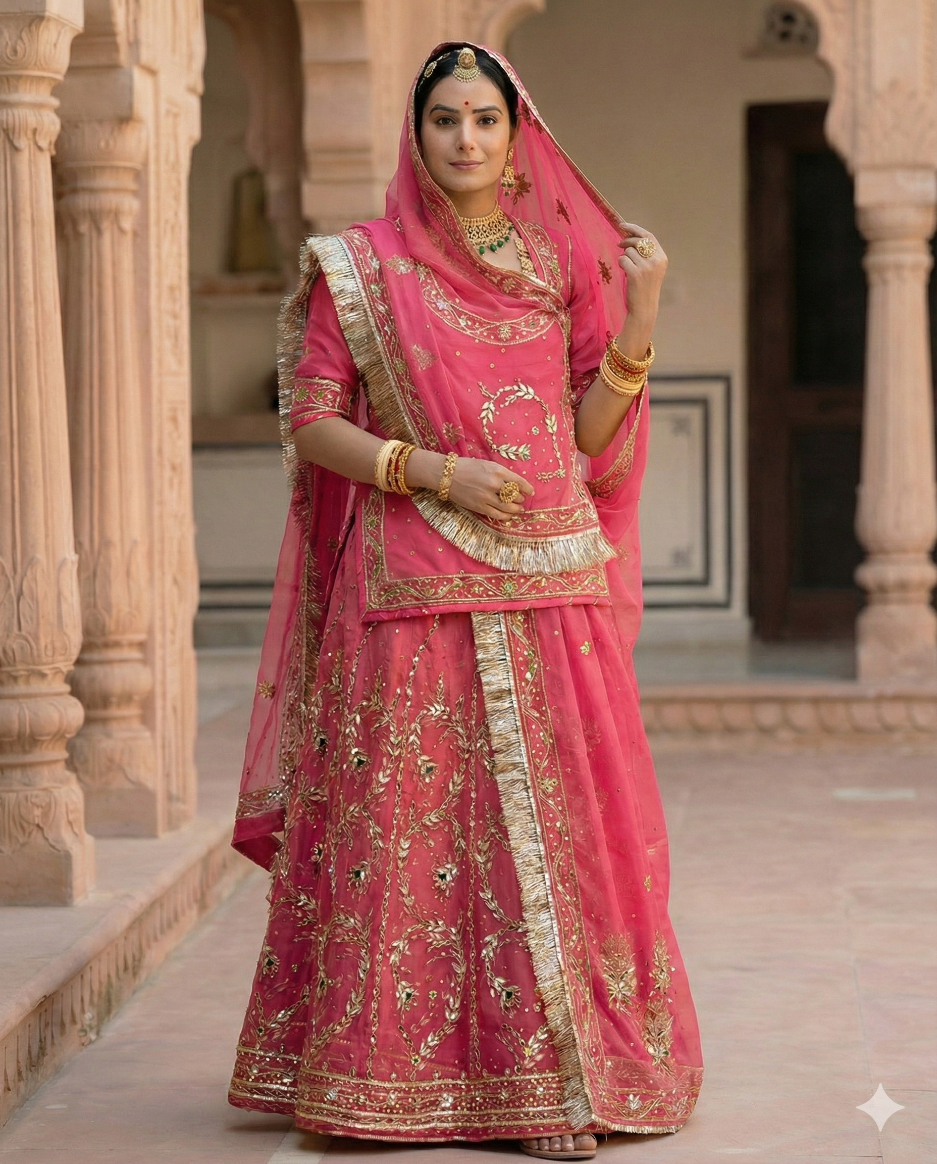 Pink Royal Rajputi Poshak for Women – Humrahi Fabric with Pure Odhni | Traditional Rajasthani Bridal & Wedding Wear