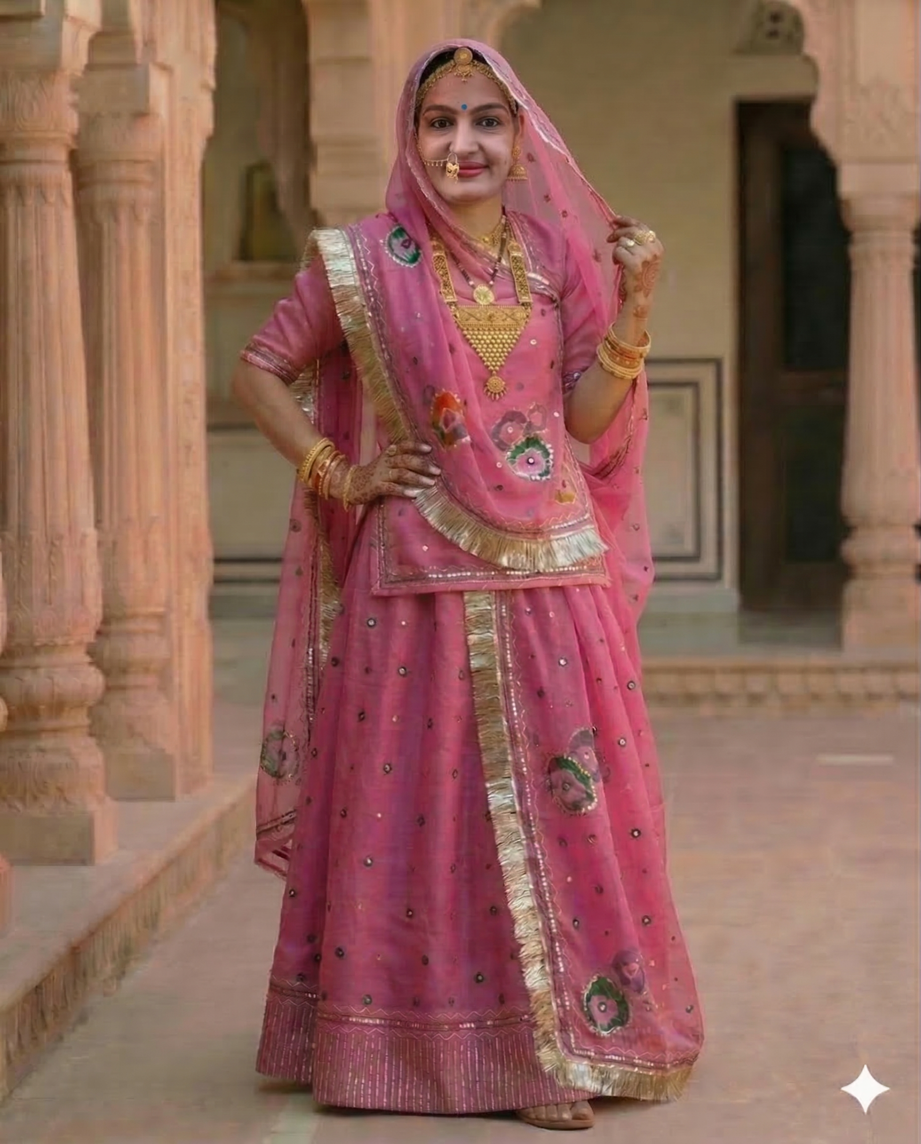 Babypink Mukesh Tari Rajputi Suit with Pure Odhni | Traditional Rajasthani Poshak for Women