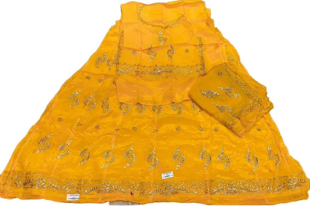 Royal Yellow Rajputi Poshak in Natural Crepe Fabric | Traditional Rajasthani Dress for Women