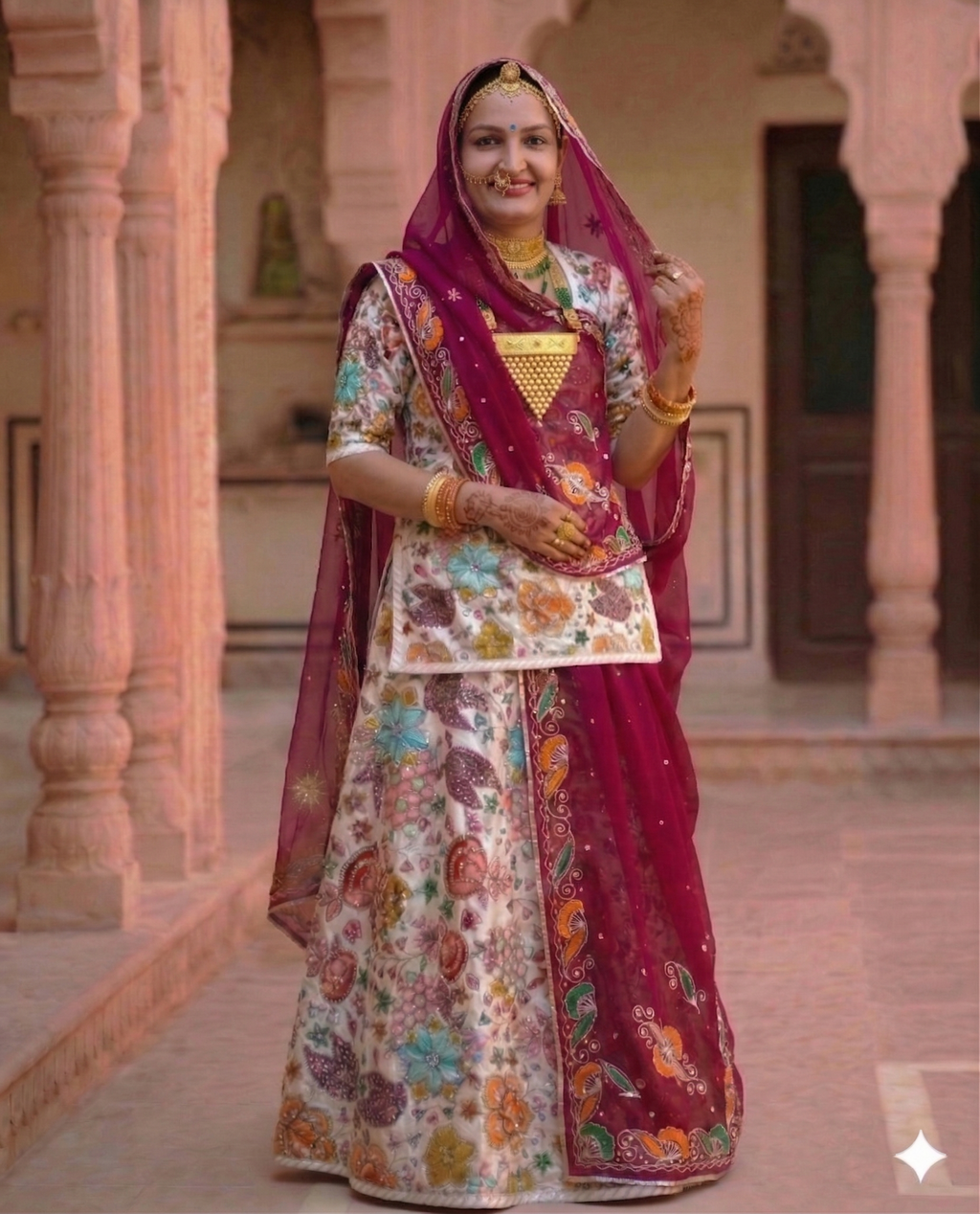 Pure Cut Dana Work Fabric Rajputi Poshak with Designer Odhni – Premium Traditional Wear(with silai)