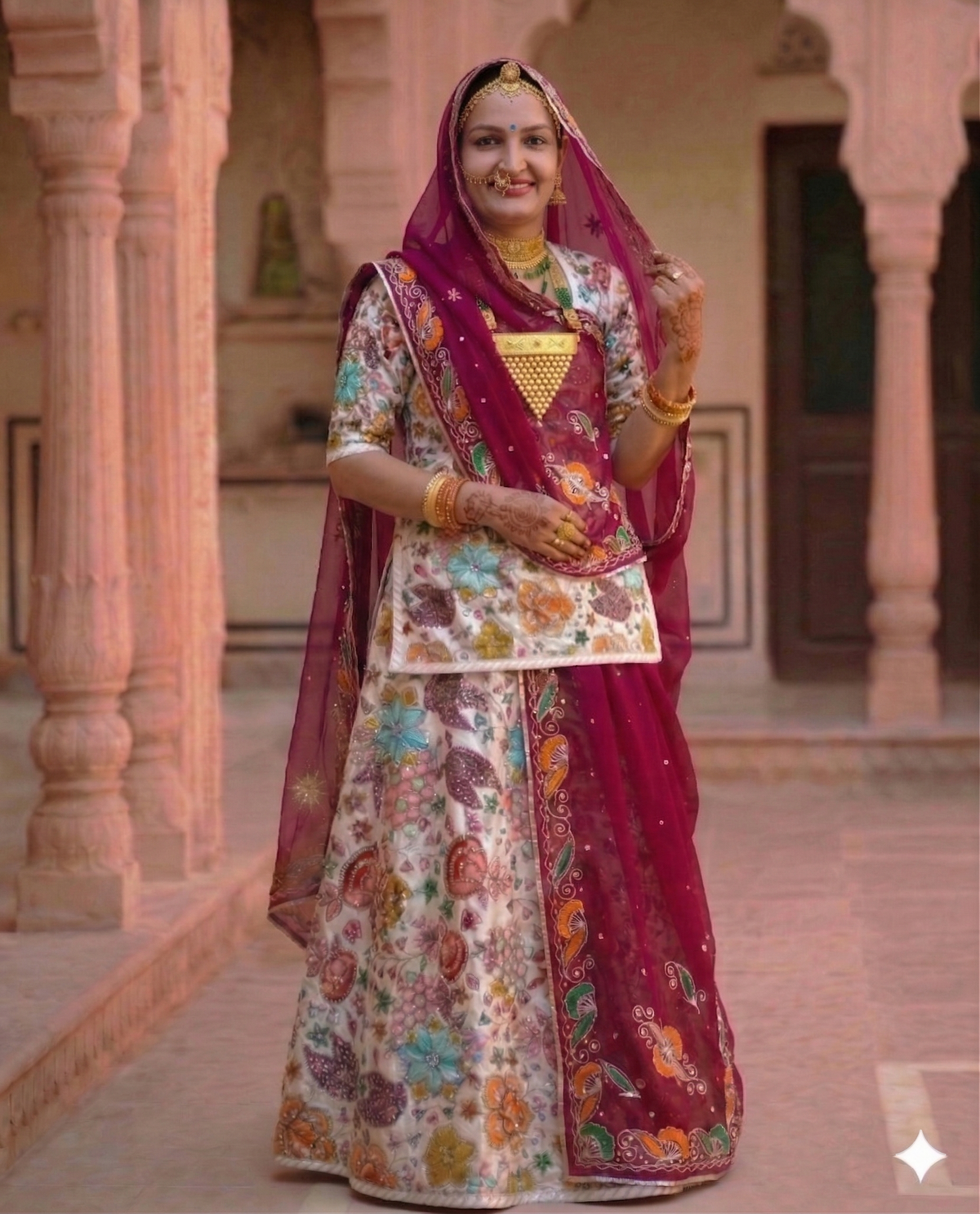 Pure Cut Dana Work Fabric Rajputi Poshak with Designer Odhni – Premium Traditional Wear(with silai)