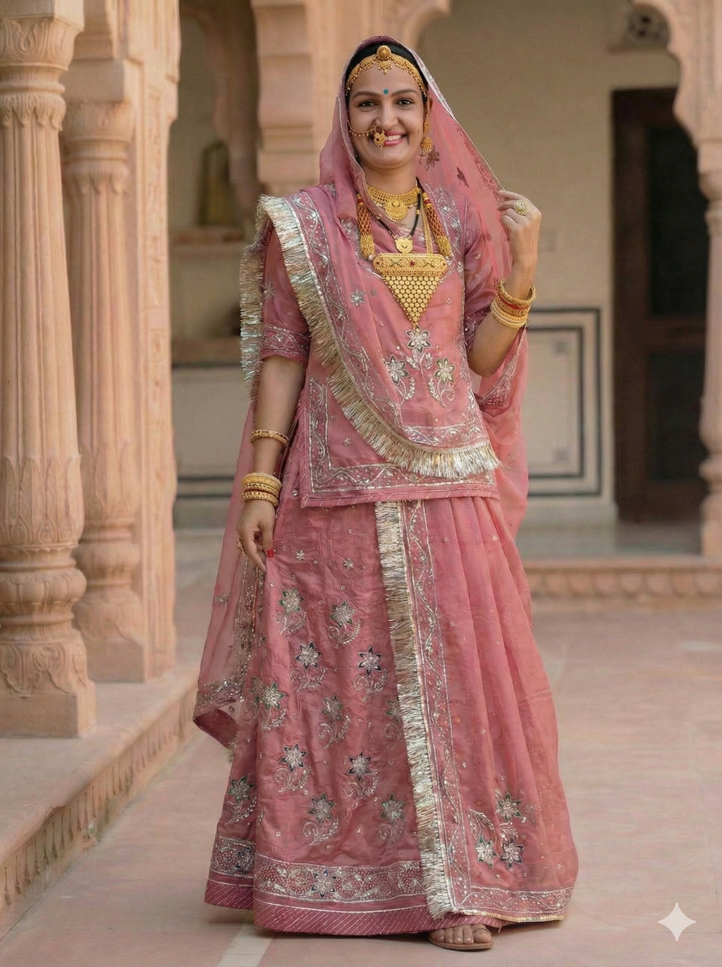 Rajputi Poshak – Thakurji Designer Pure Crepe with Pure Odhni – Ganga Rajputi Poshak, Bikaner