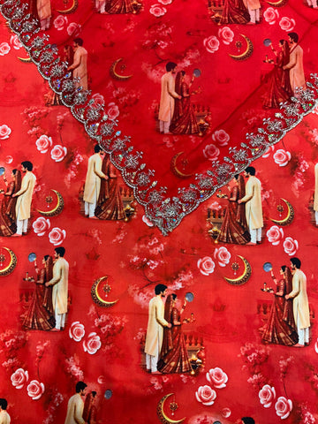 Rajputi Dress - Print Work With Karvachauth Desgin BSY Fabric - Red