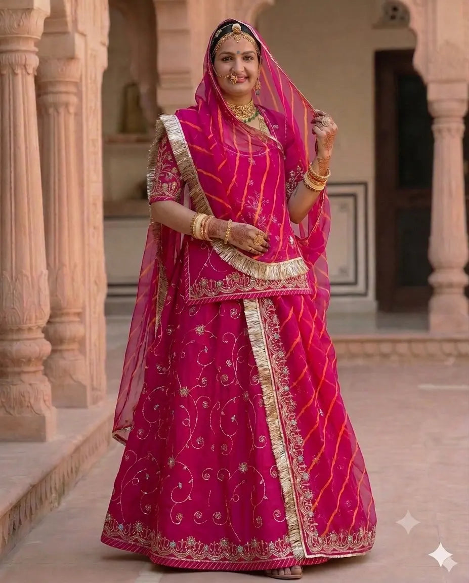 Rajputi Poshak - Cotton Suit With Humrahi Lehriya Odhni - Rani Pink With Same Colour Odhni