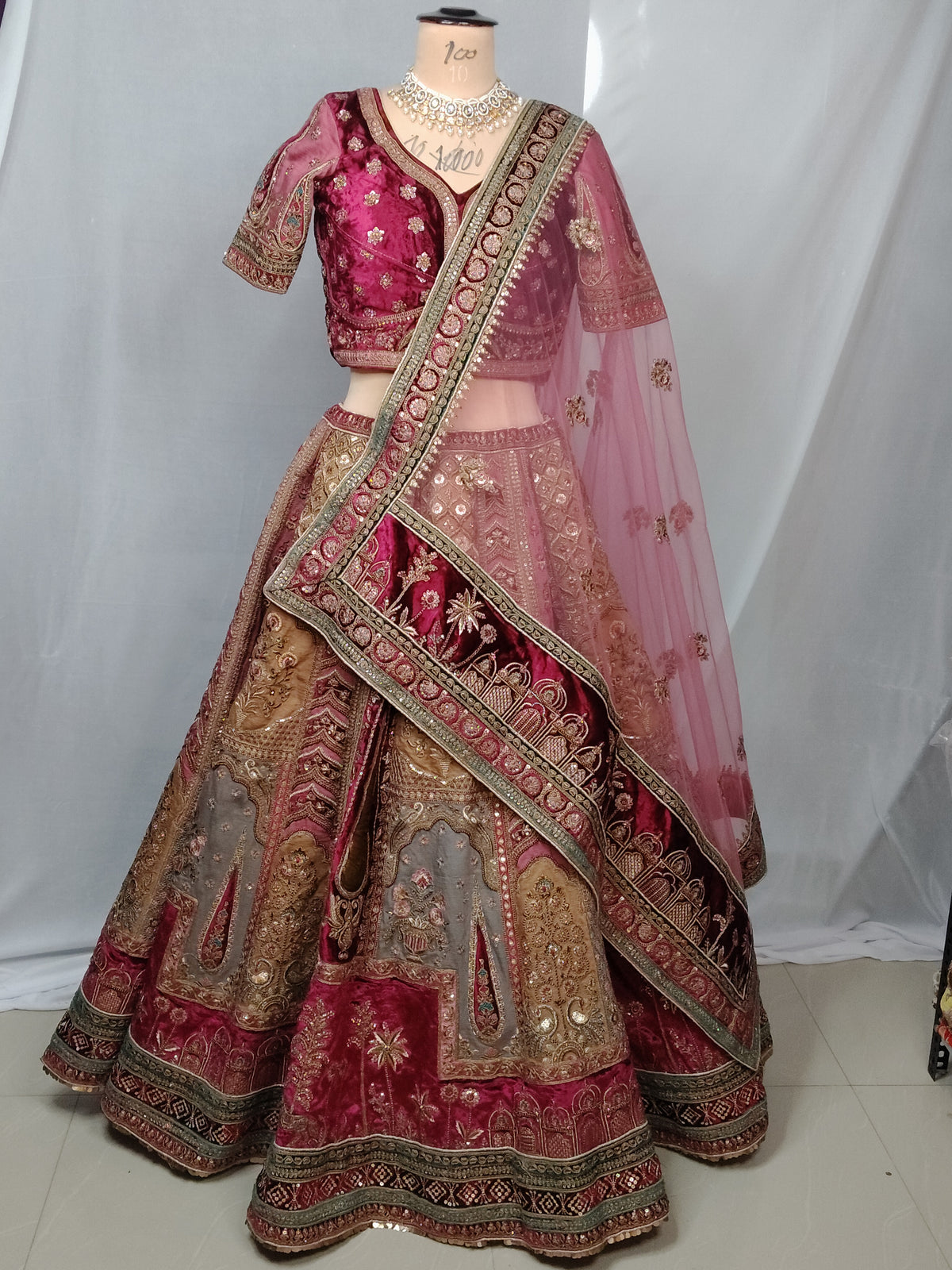 Rajwada Bridal Lehenga – Rani Sky Blue & Golden | Zari & Zircon Work