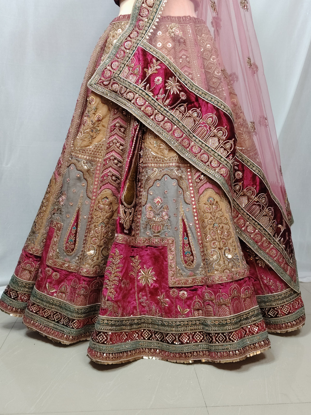 Rajwada Bridal Lehenga – Rani Sky Blue & Golden | Zari & Zircon Work