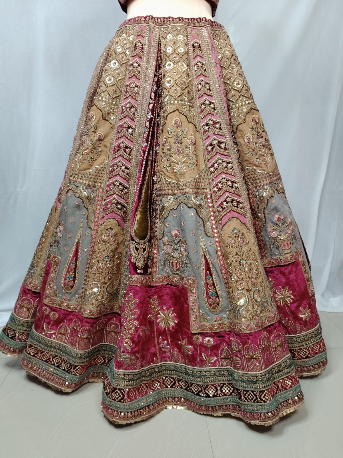 Rajwada Bridal Lehenga – Rani Sky Blue & Golden | Zari & Zircon Work
