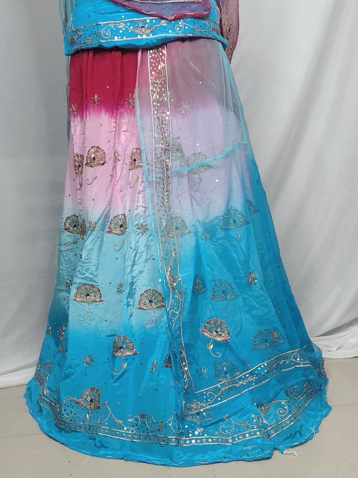 Rajputi Dress - Mor Pankh Pure Poshak With Thakhurji Pure Odhni - Sky Blue, Blue, Baby Pink, Pink With Same Colour Odhni