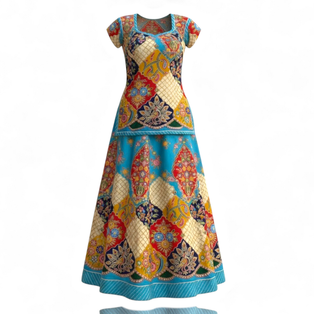 Colorful patterned dress on a white background