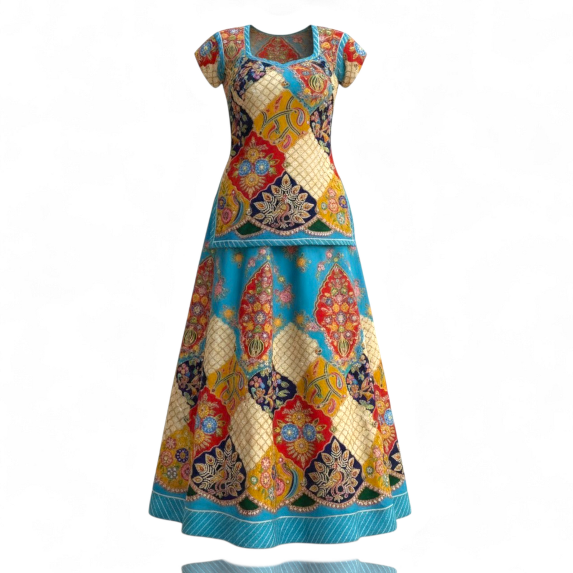 Colorful patterned dress on a white background