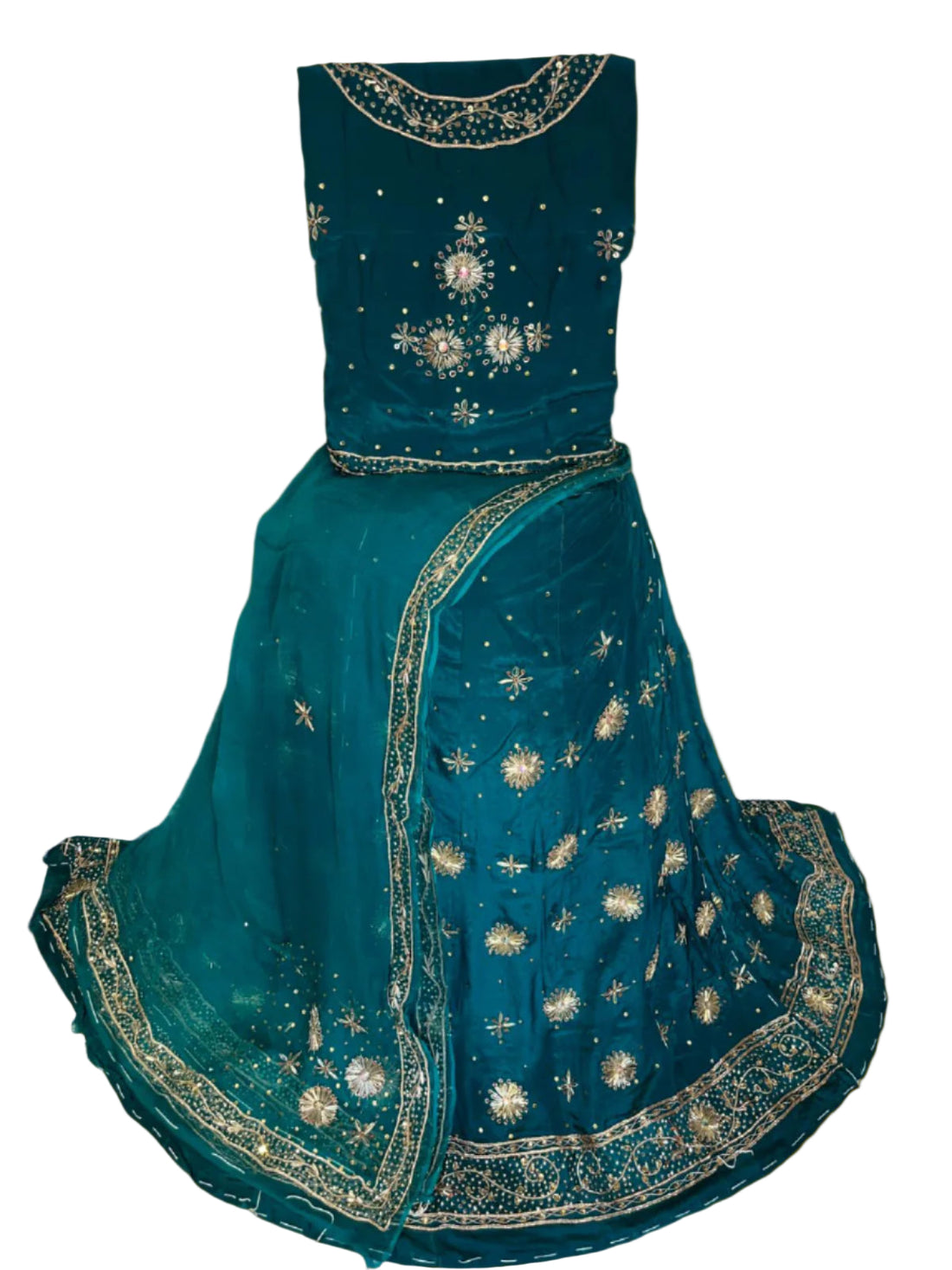 Rajputi Poshak – Zardozi Zari Natural Crepe – Emerald Green with Thakurji Odhni – Ganga Rajputi Poshak, Bikaner