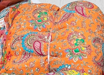 Orange Embroidered Pure Kapda Lehenga Set with Odhni | Handcrafted Ethnic Wear