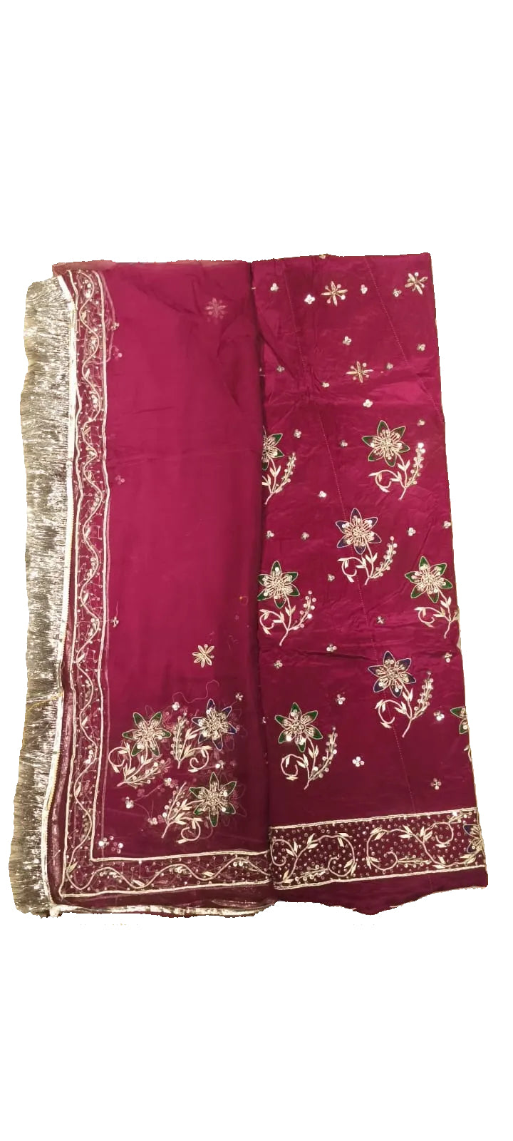 Natural Crepe Thakhurji Odhni | Pure Zardozi Handwork | Magenta Embroidered Dupatta | Bridal Chunri | All India Delivery