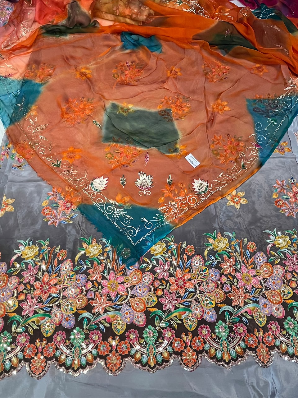 Pure Cut Work Floral Embroidered Fabric with Designer Heavy Border | Premium Rajputi Dress Material Fabric