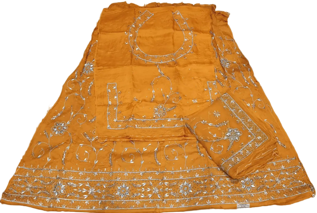 Rose Border Silver Work Rajputi Poshak with Thakhurji Pure Odhni | Bember Satin Traditional Dress