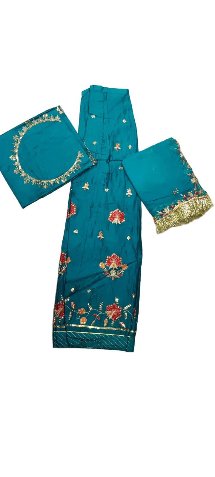 Peacock Blue Crepe Rajputi Poshak with All Over Small Butti Zardoji & Sequin Work | Traditional Designer Poshak