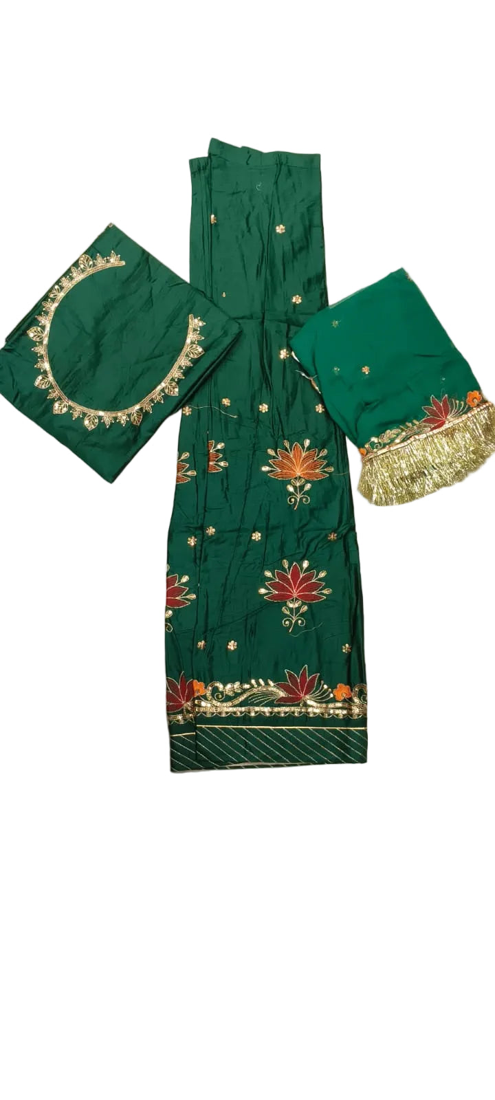 Green Crepe Rajputi Poshak with All Over Small Butti, Zardoji & Sequin Work | Traditional Designer Poshak