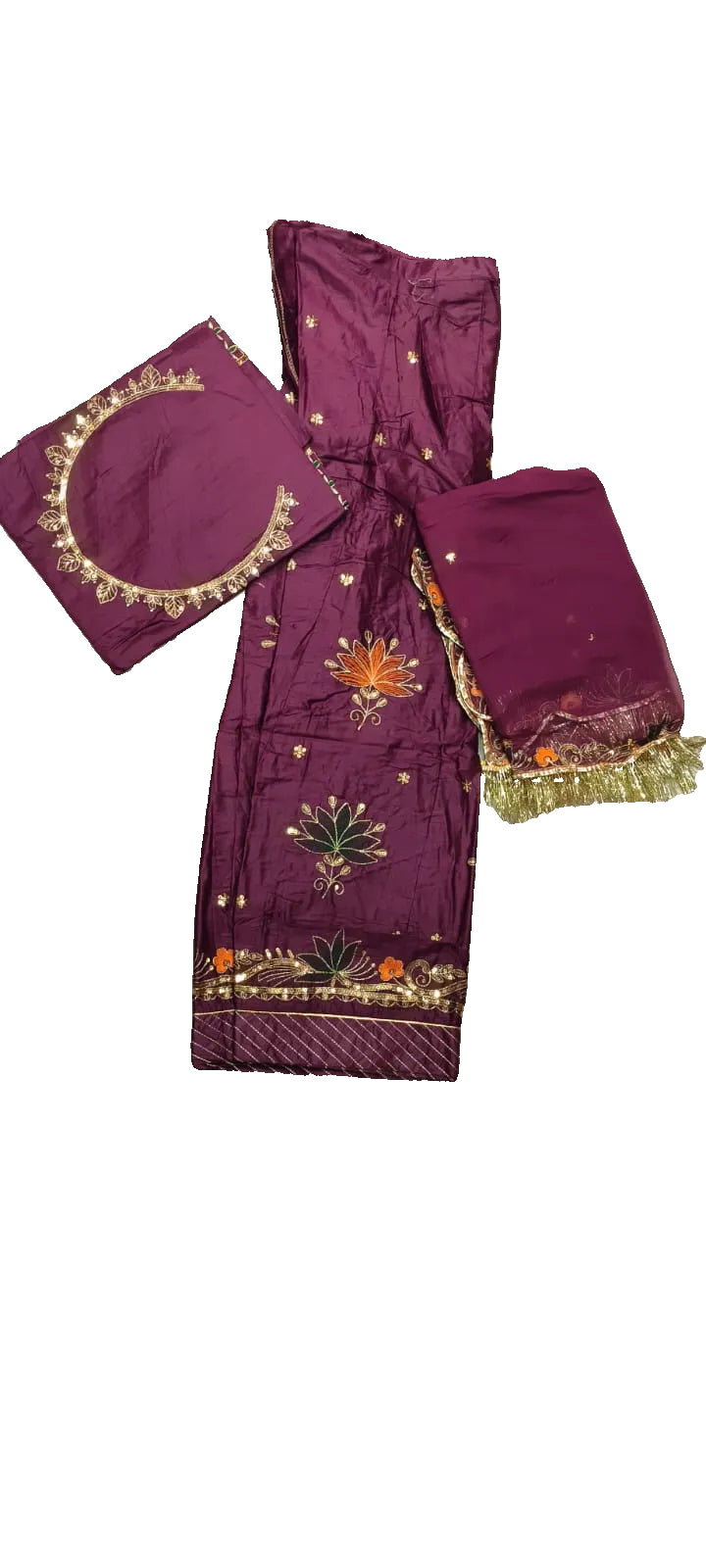 Wine Purple Crepe Rajputi Poshak with All Over Small Butti | Zardoji & Sequin Work Traditional Dress