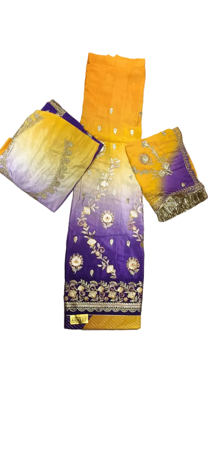 Yellow Purple Ombre Gradient Rajputi Poshak for Women | Crepe Fabric | Zardoji & Sequin Work | Traditional Rajasthani Dress