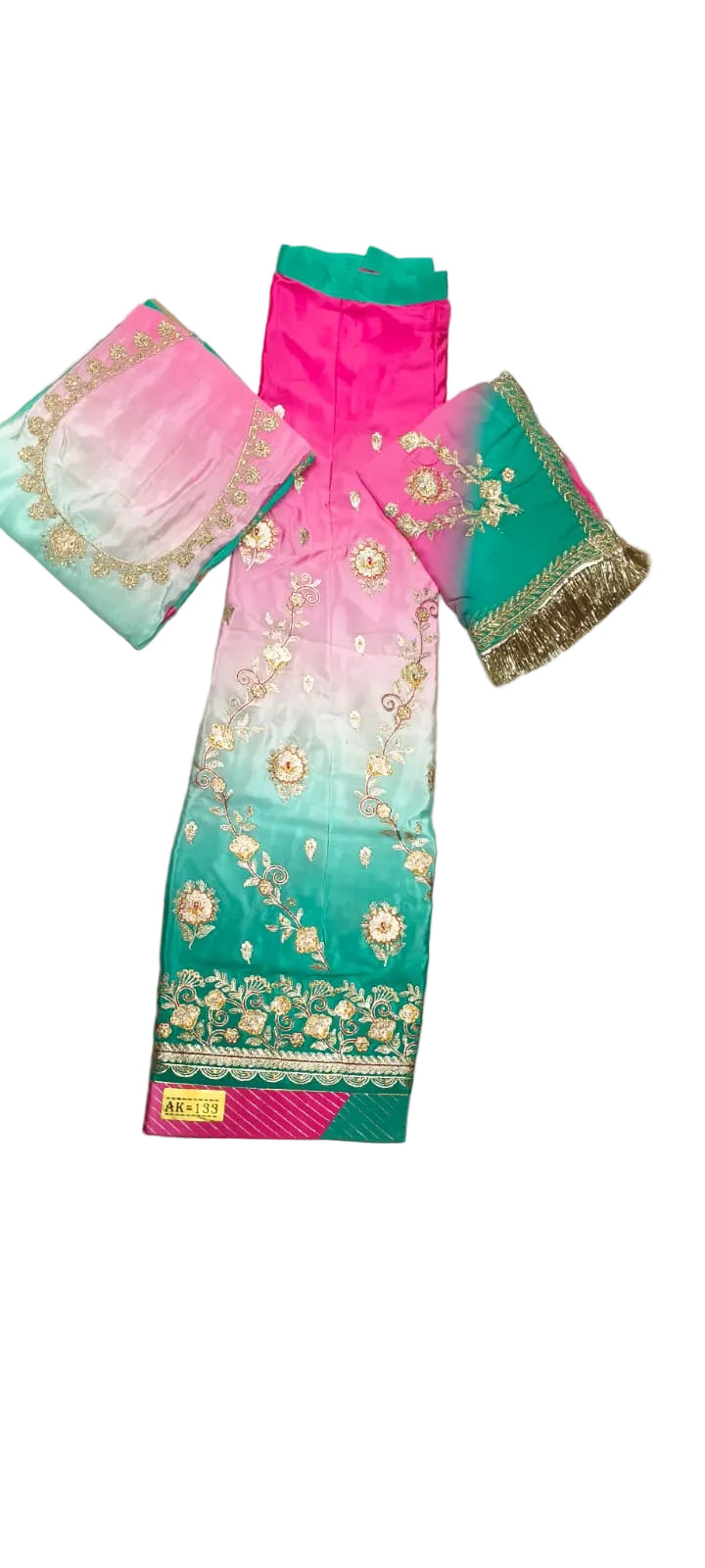 Pink & Sea Green Ombre Rajputi Poshak for Women | Crepe Fabric | Zardoji & Sequin Work Traditional Designer Poshak