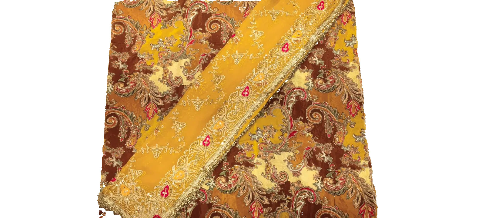 Brown & Mustard Yellow Saas Bahu Rajputi Poshak Set with Pure Fabric & Zari Work | Traditional Wedding Wear