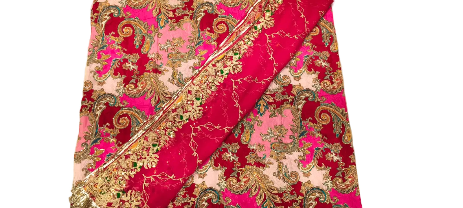 Pink Paisley Saas Bahu Rajputi Poshak Pure Fabric with Heavy Zari Work Odhani | Traditional Wedding Wear