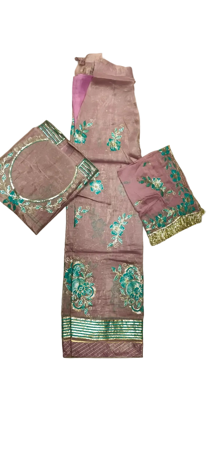 Pure Fabric Floral Butti Rajputi Dress Material with Sequin, Zari & Thread Embroidery | Designer Border Work Suit Fabric