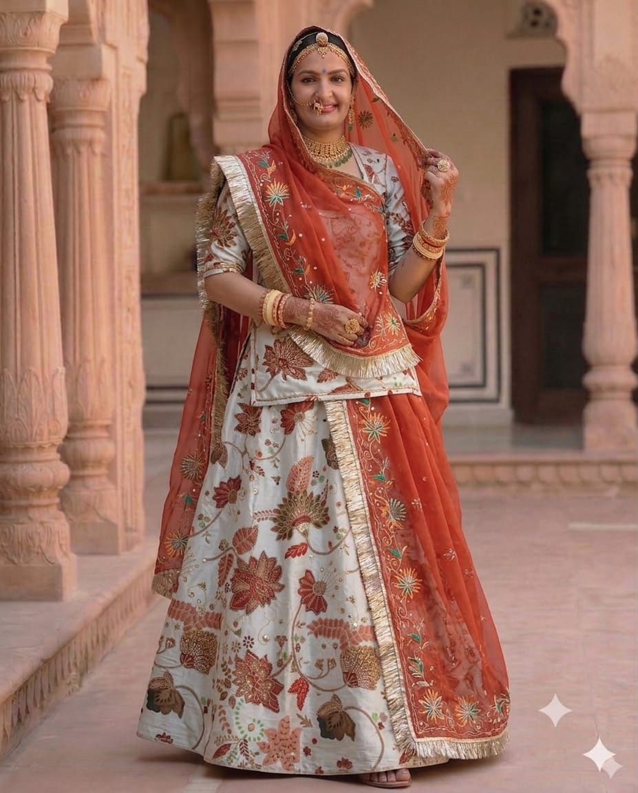 Premium Pimpal Pata Pure Fabric with Zari Work & Thread Embroidery | Rajputi Dress Material | Wedding & Traditional Wear