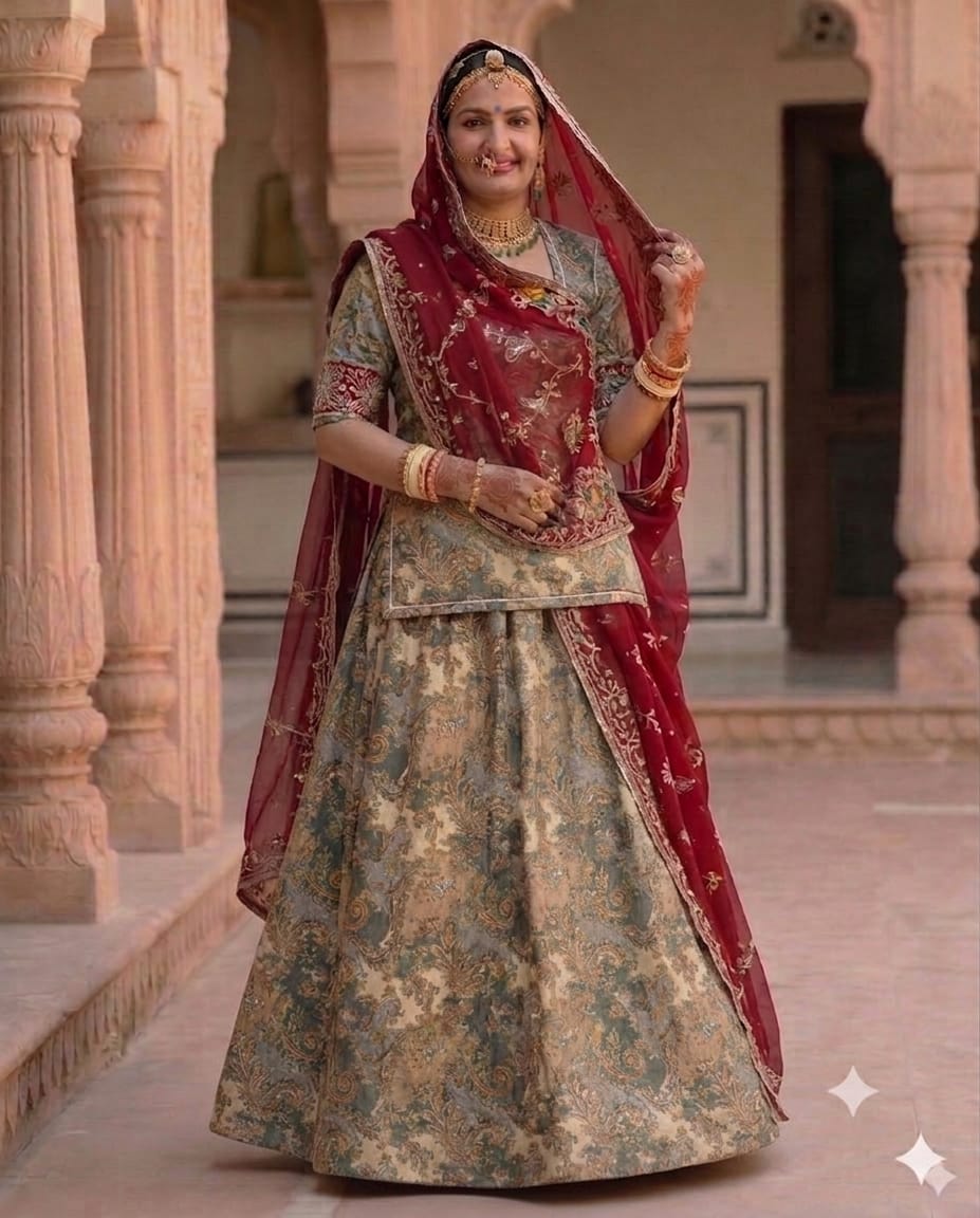 Premium Pure Fabric Saas Bahu Rajputi Poshak with Heavy Zari Work | Traditional Designer Dress Material