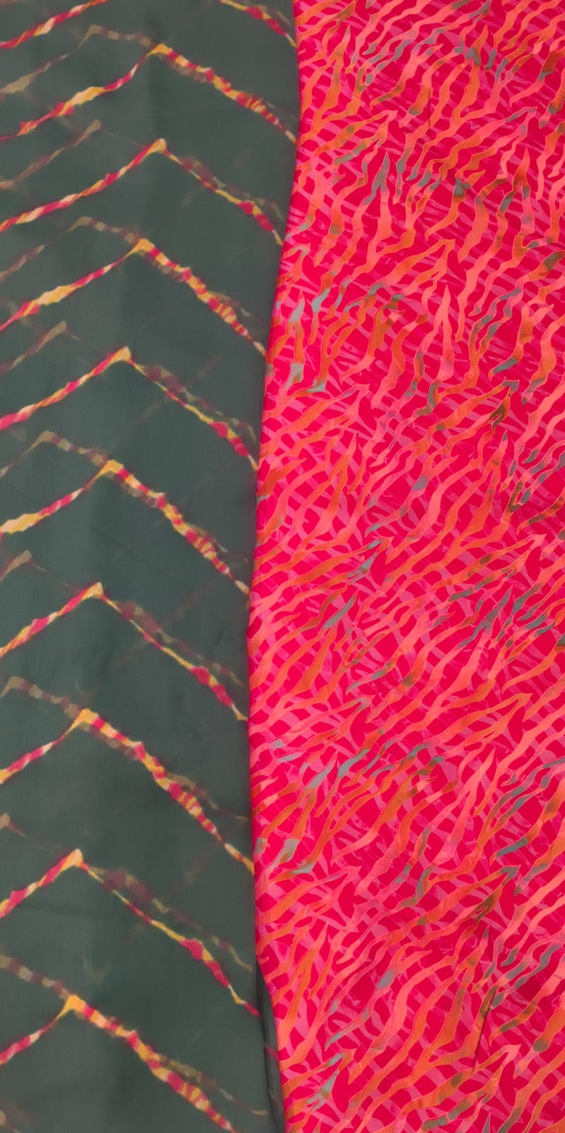 Savan Leheriya Cotton Rajputi Poshak Fabric with Leheriya Rajan Odhni | Dark Bottle Green & Rani Pink | Premium Cotton Kapda