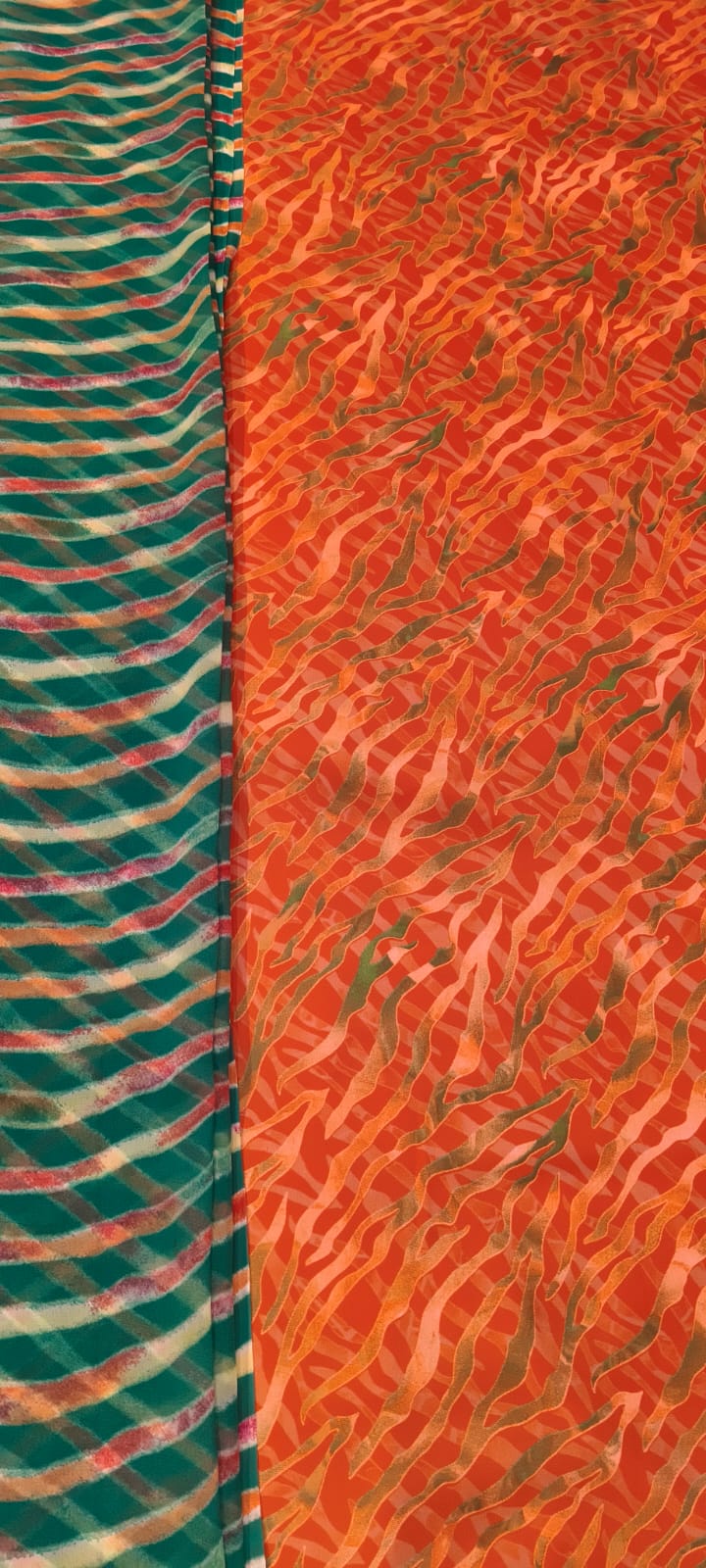 Savan Leheriya Cotton Kapda with Leheriya Rajan Odhni – Orange & Teal Green Traditional Rajputi Dress Material
