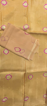 Bati Pure Natural Crepe Suit – Golden Yellow with Peach Bati Print | Premium Traditional Dress Material for Women